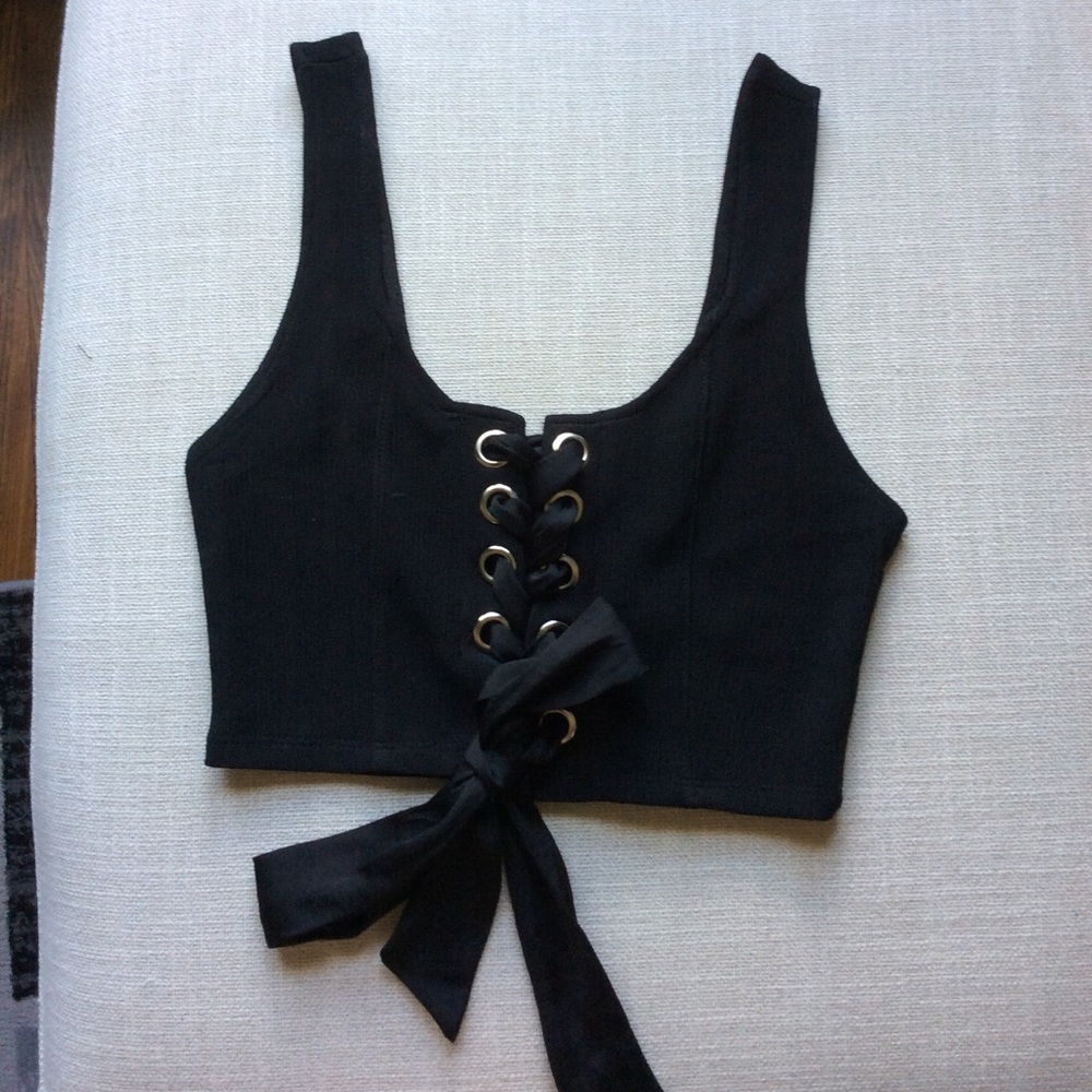 Black lace up crop top